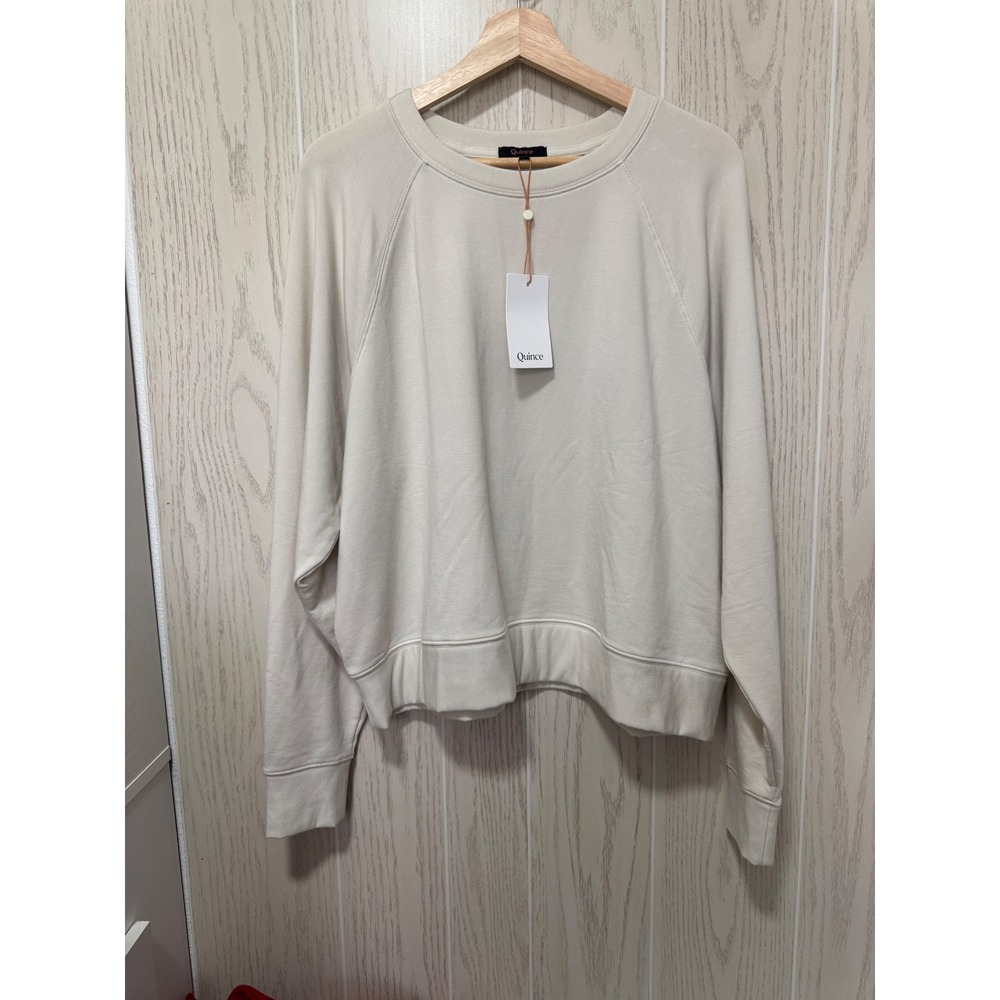 Quince SuperSoft Fleece Crew Off-White Raglan Sweatshirt XL LB58239